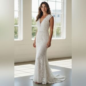 LULUS Elegant White Lace Gown SIZE SMALL